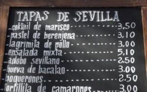 Menu Tapas en Espagne