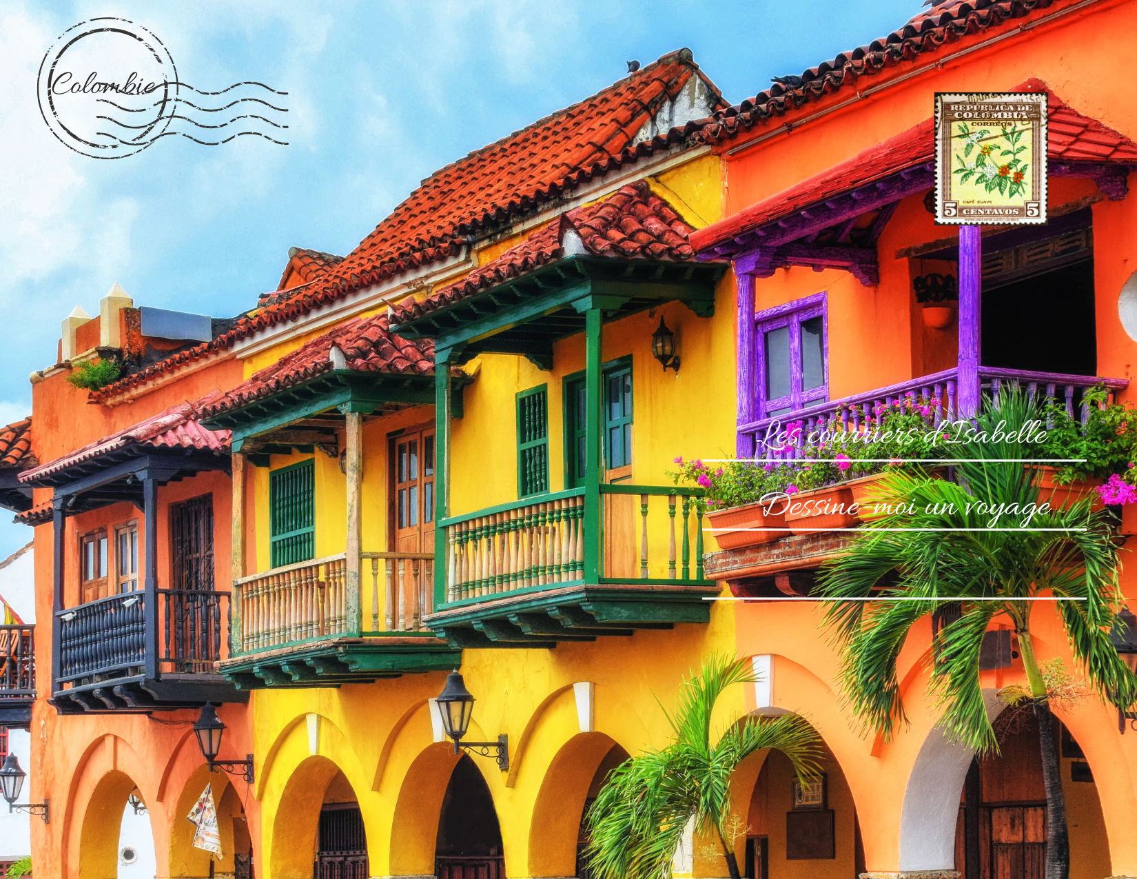 carte postale maison colombienne colorée